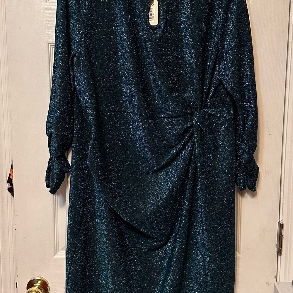 Agnes Orinda Glittery Teal & Black Dress
